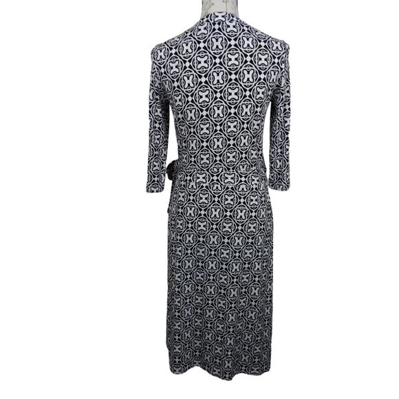 Bisou Bisou | Black & White Print Jersey Knit Stretch Wrap Dress |  Size 8 - Picture 5 of 9